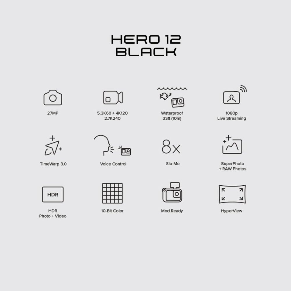 GoPro Hero12 Waterproof Digital Action Camera with Front&Rear LCD Screens,5.3K60 Ultra Hd Video,Hypersmooth 6.0+Autoboost - Image 5